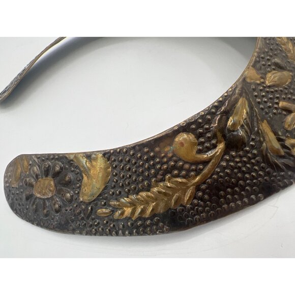 Vintage Brass Heraldic Gorget Necklace Repoussé Horses & Shield Torque Collar - Picture 3 of 14